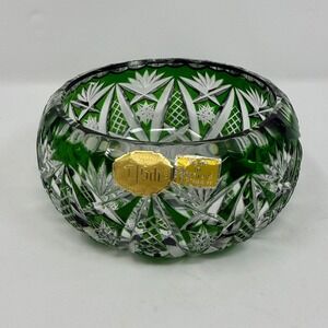 Nachtmann Echt Cut to Crystal SmallGreen Candy Dish Bowl Lead Germany